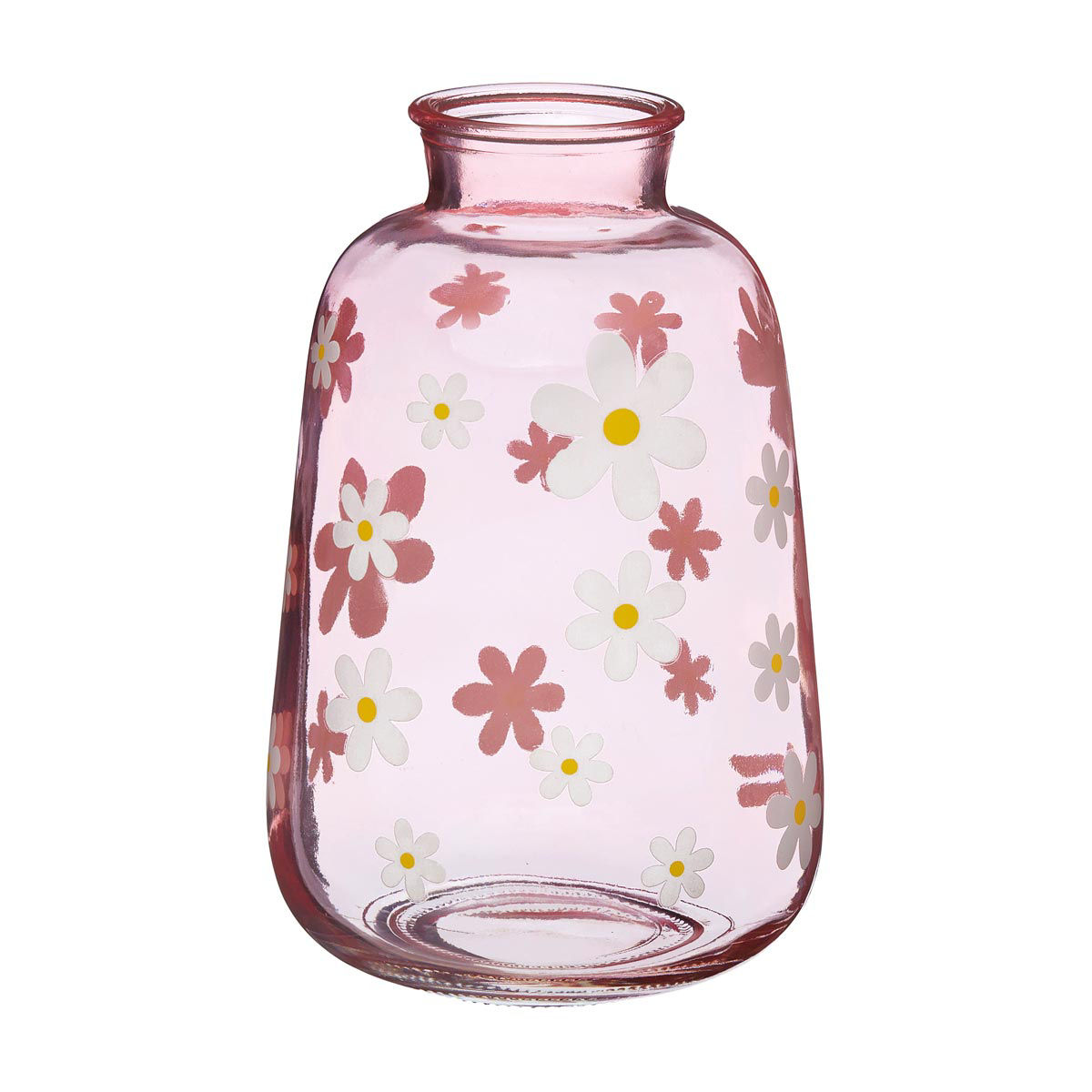 Summer Pink Daisy Print Tall Glass Vase