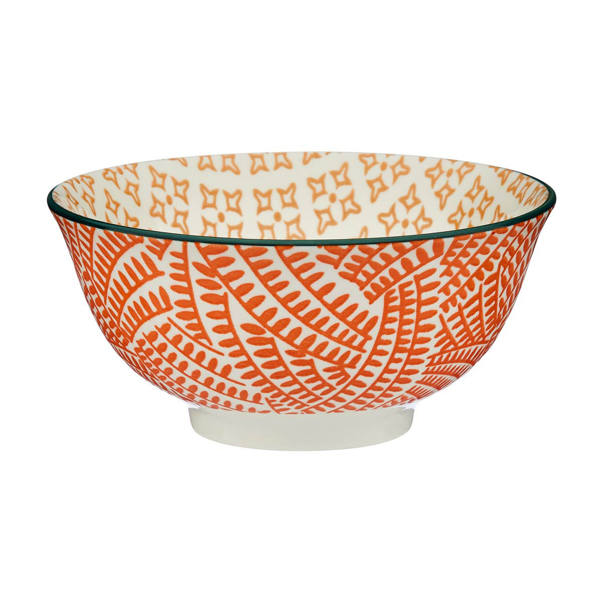 Orange & White Leaf-Print Ceramic Bowl