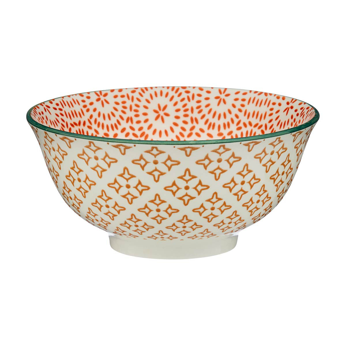 Orange & White Diamond-Print Ceramic Bowl