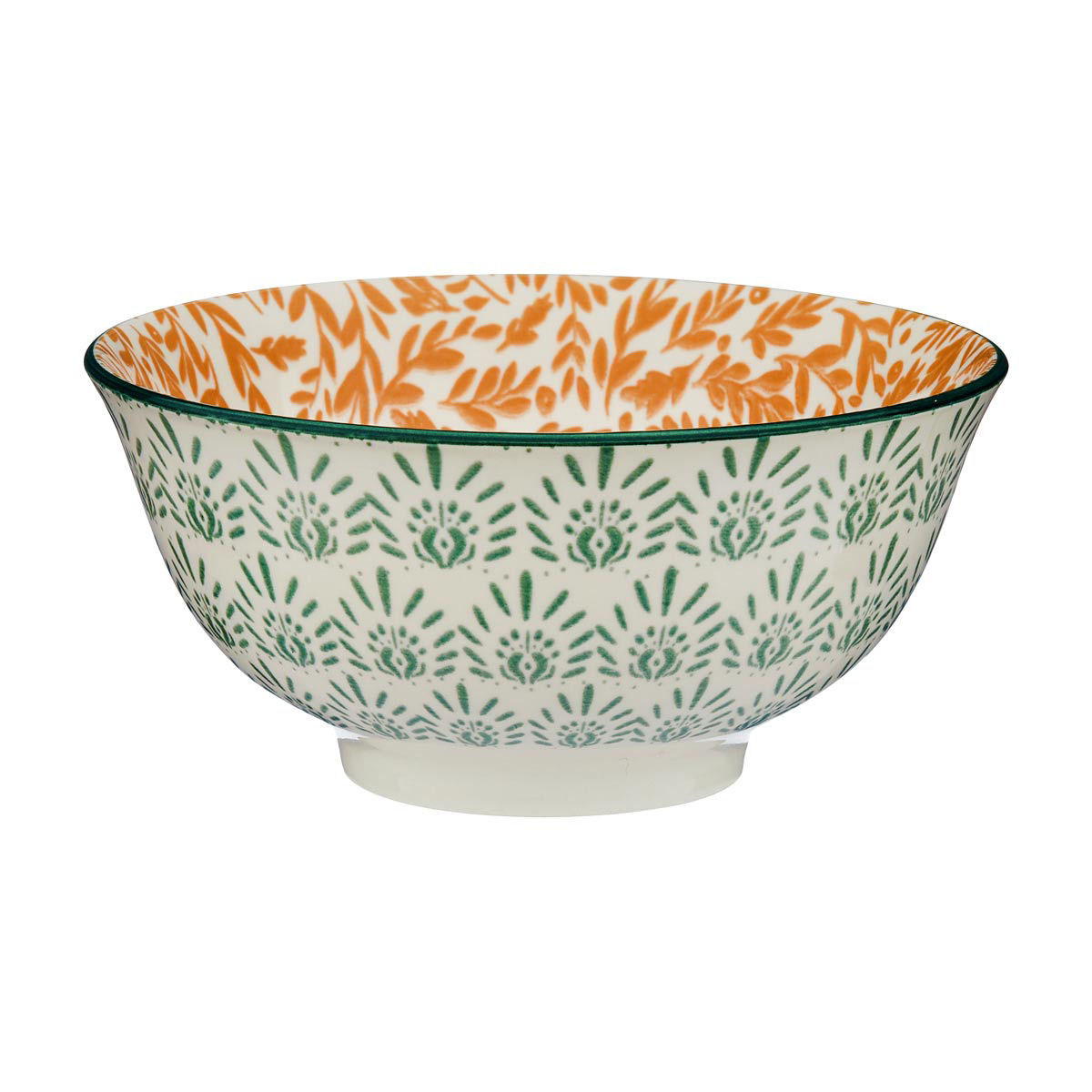 Green & Orange Floral-Print Ceramic Bowl