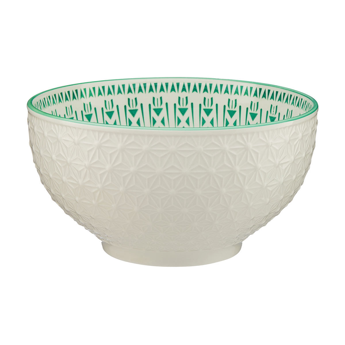 Green & White Embossed Ceramic Mixing Bowl