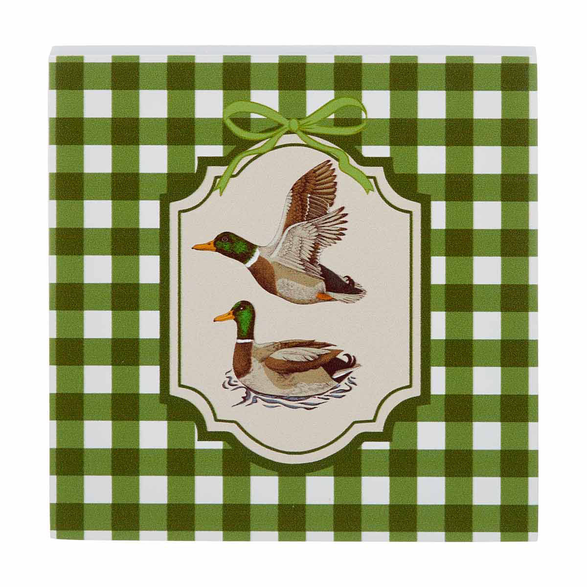 Holly Williams Fall Green Gingham Duck Block Décor, 4.5x4.5 in