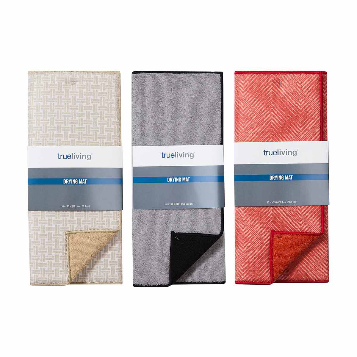 True Living Rectangular Drying Mat, 15x20 in, 3 Assorted Styles