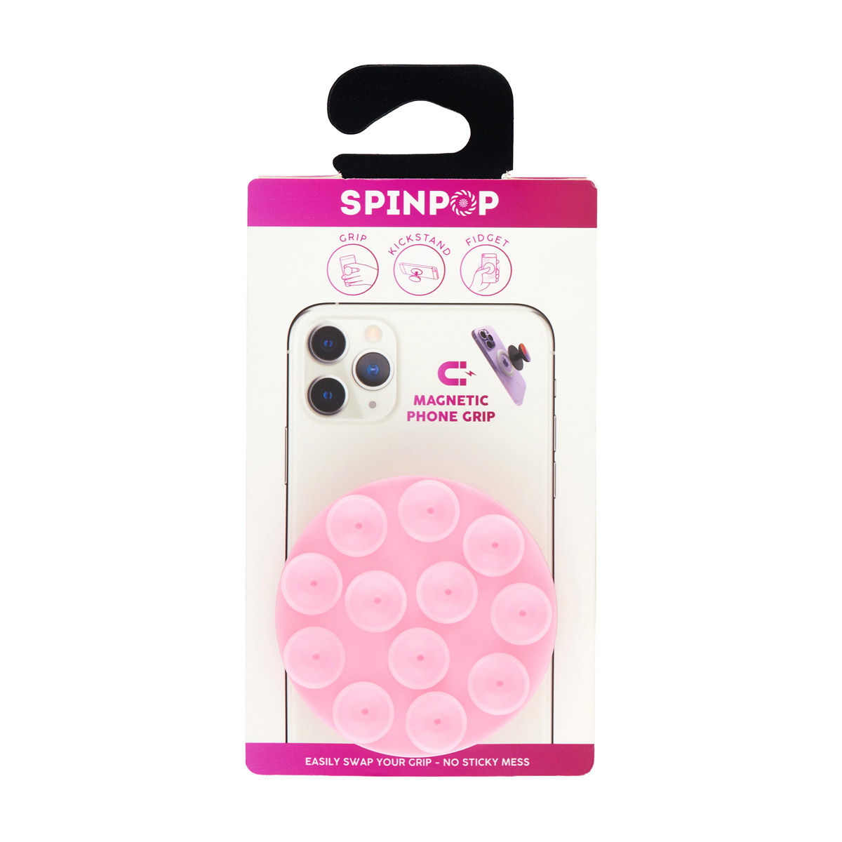 SpinPop Pink Magnetic Phone Grip with Suction Cup Fidget Design