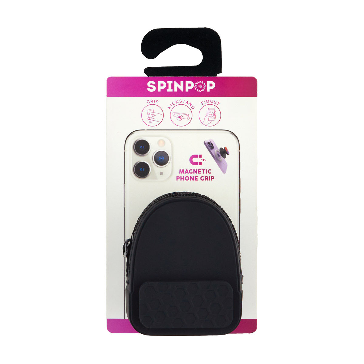 SpinPop Black Magnetic Phone Grip Mini Backpack Wallet