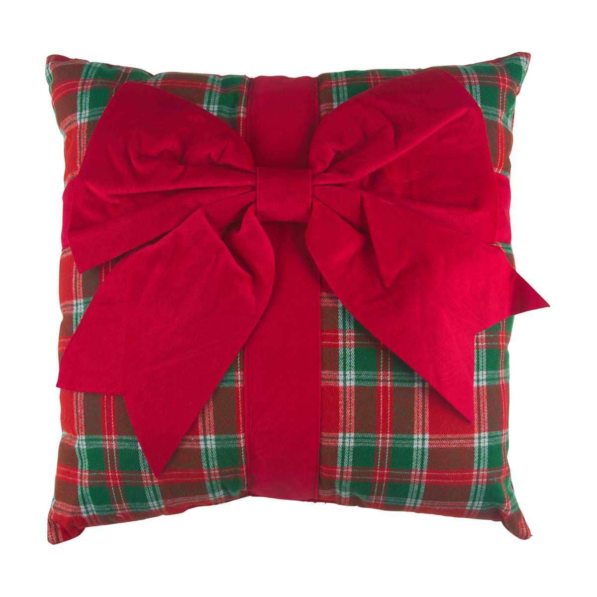 Christmas Plaid Square Shaped Decorative Pillow with Bow