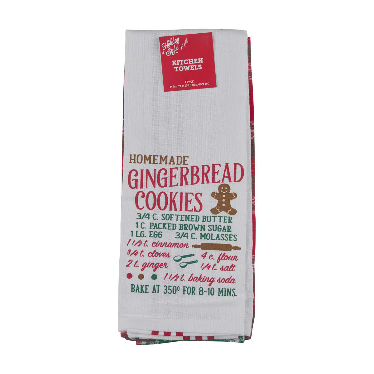 Holiday Style Christmas Plaid 'Homemade Gingerbread Cookies' Kitchen Towel, 14x24 in, 2 pk