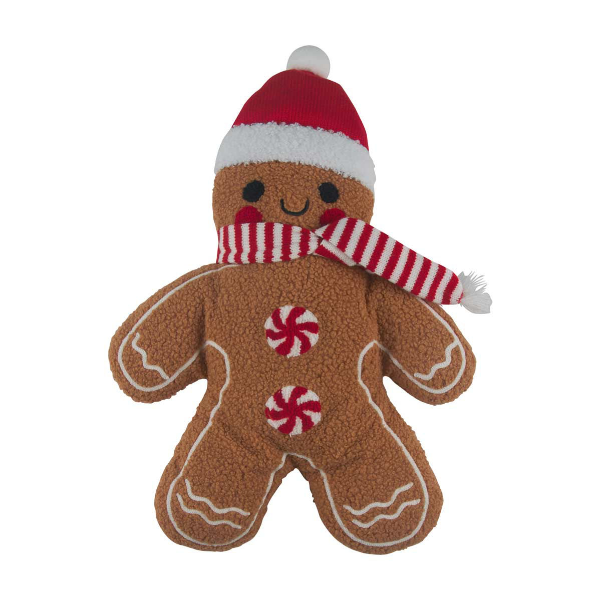 Christmas Gingerbread Shaped Decorative Pillow with Plaid Scarf