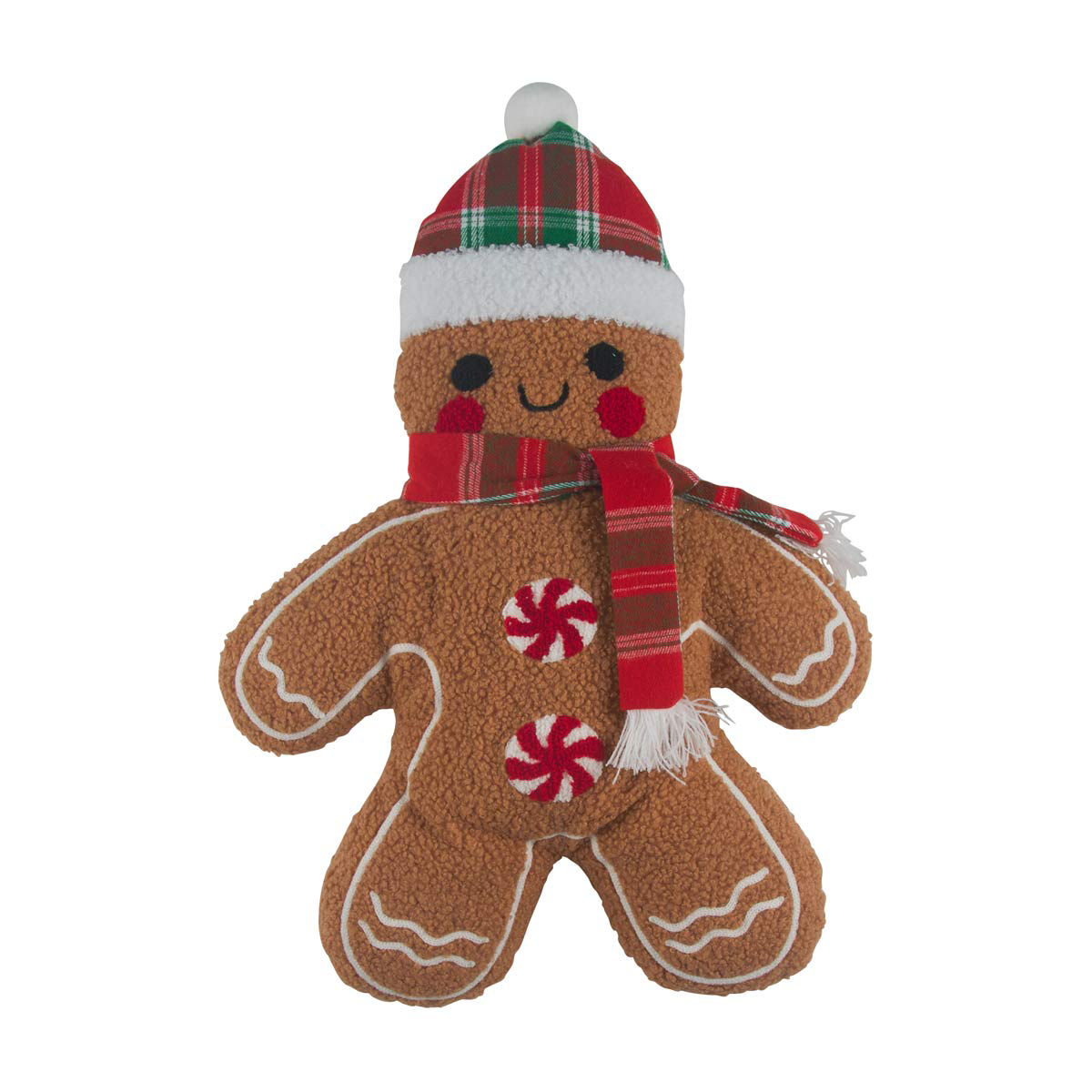 Christmas Gingerbread Shaped Decorative Pillow with Stripe Scarf