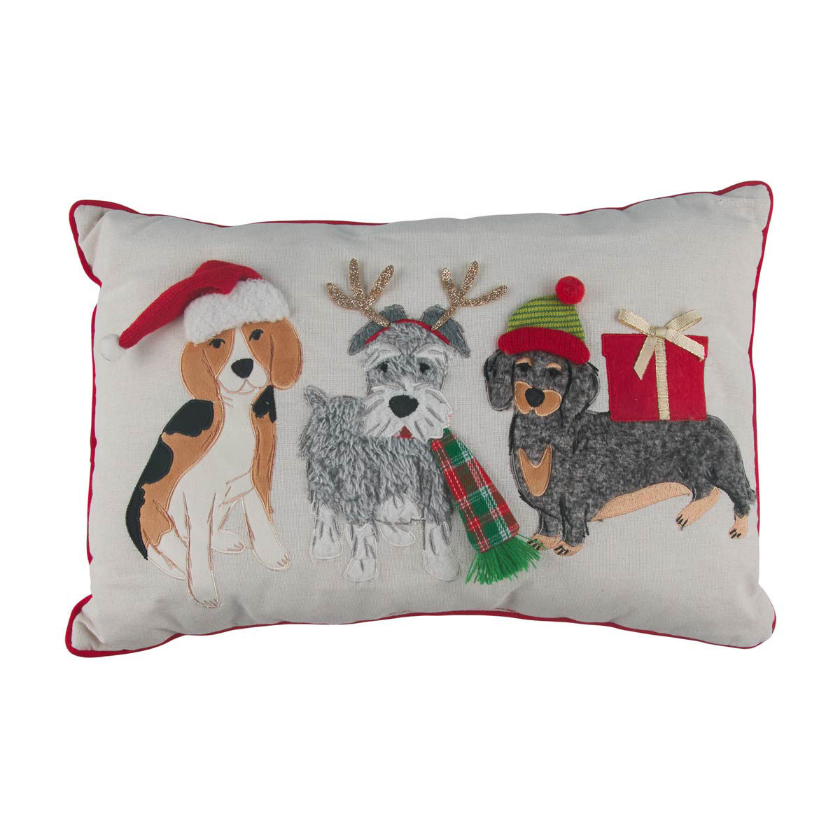 Christmas Dogs Embroidered Decorative Lumbar Pillow, 12x18 in