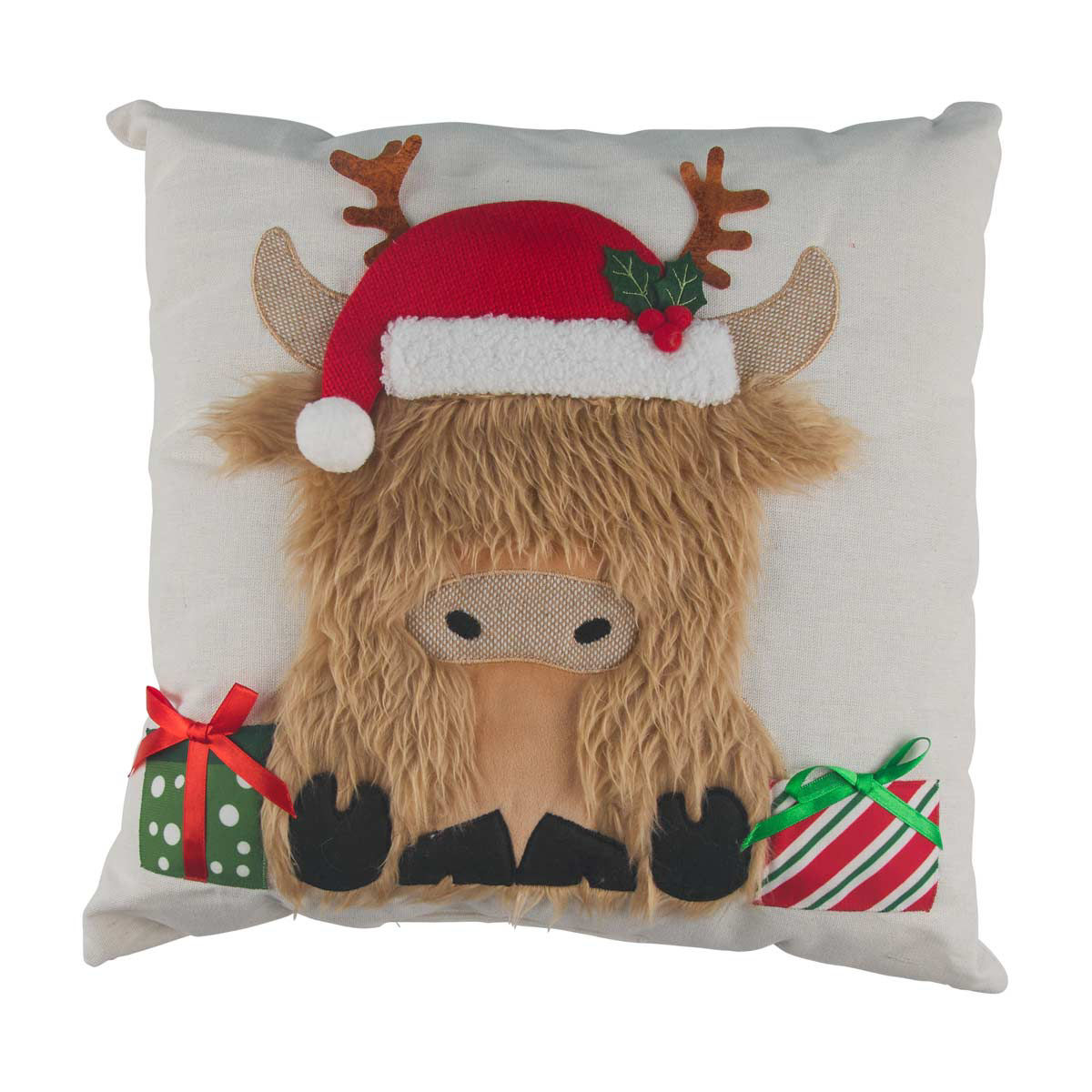 Christmas Embroidered Cow Square Shaped Decorative Toss Pillow