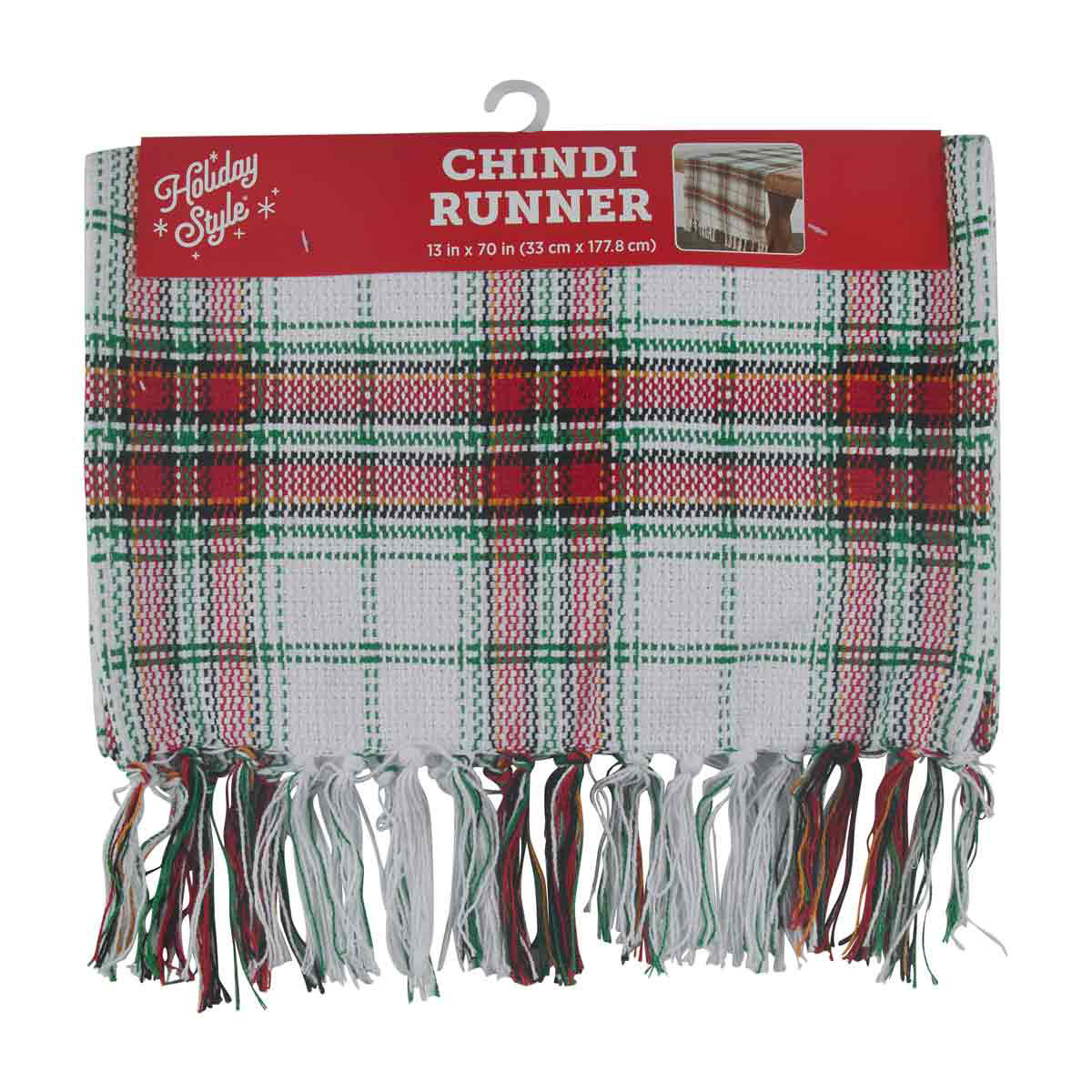 Holiday Style Christmas Plaid Chindi Table Runner, 13x70 in