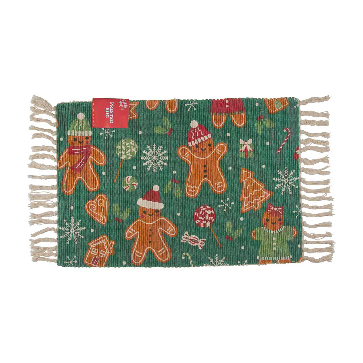 Holiday Style Christmas Gingerbread Print Chindi Rug, 18x27 in