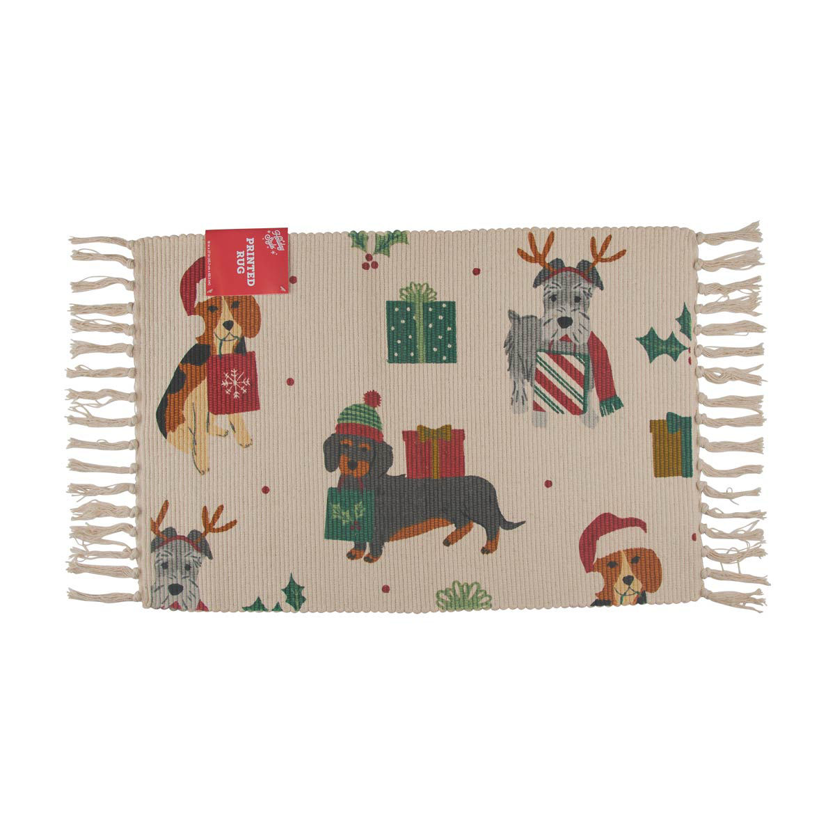 Holiday Style Christmas Dogs Print Chindi Rug, 18x27 in