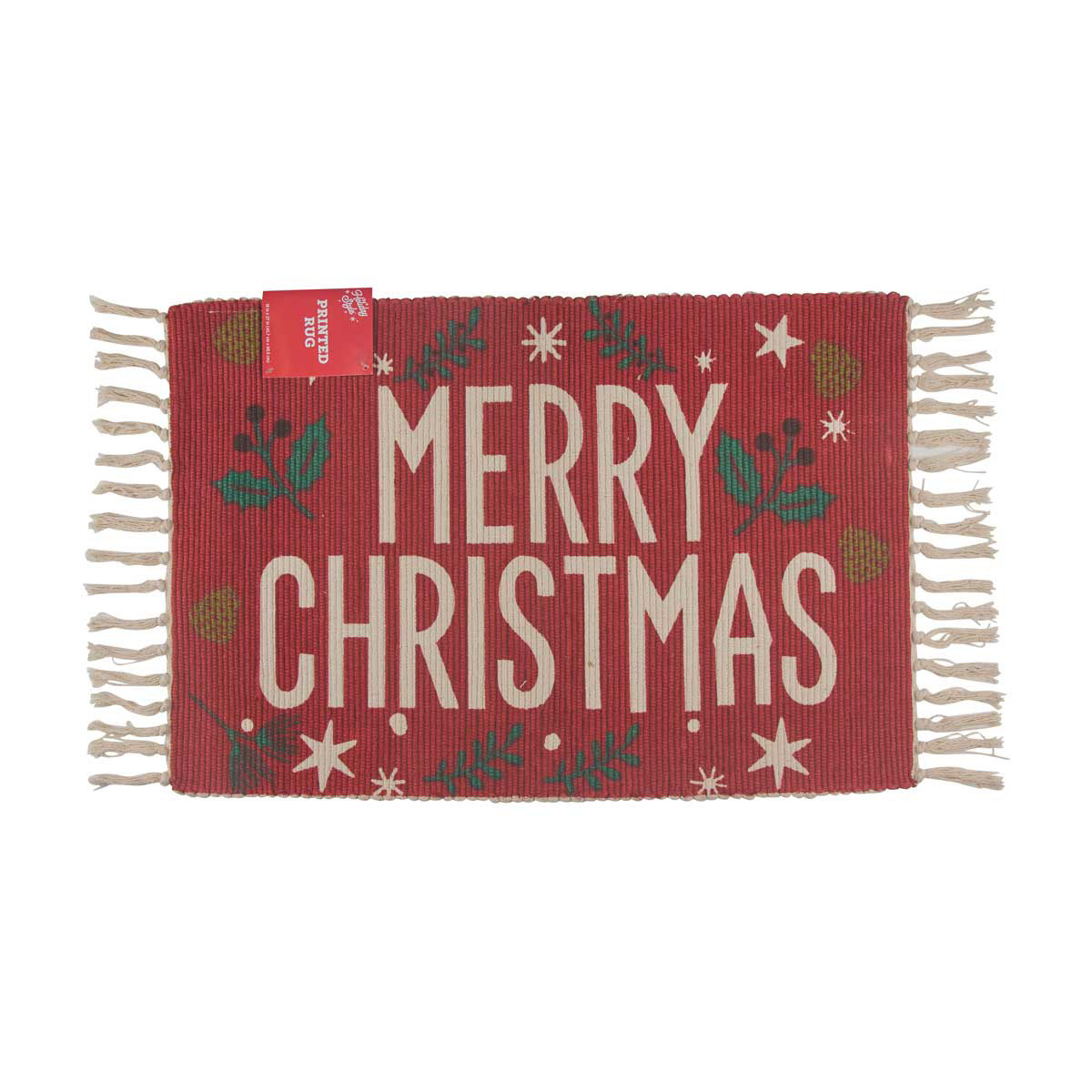 Holiday Style Christmas 'Merry Christmas' Print Chindi Rug, 18x27 in