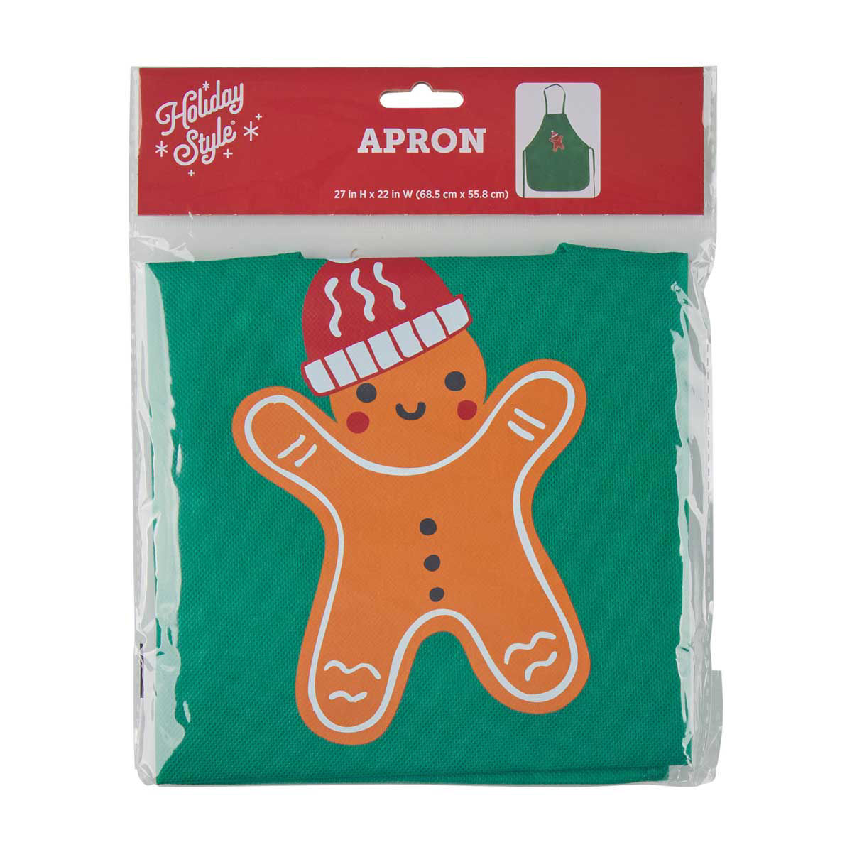 Holiday Style Christmas Teal Gingerbread Man Print Apron, 27x22 in