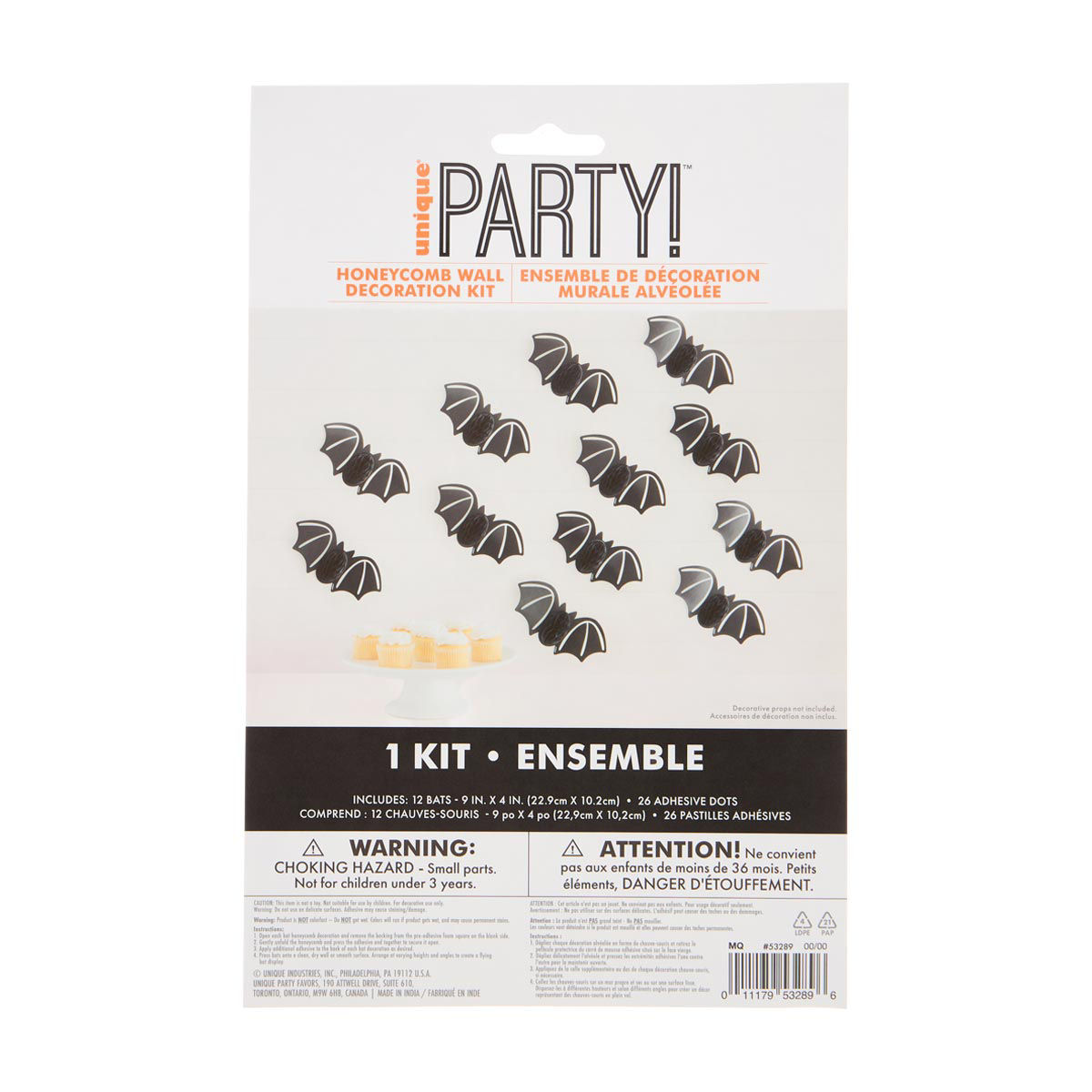 Unique Party! Halloween Bat Shaped Honeycomb Wall Decoration Kit, 12 ct