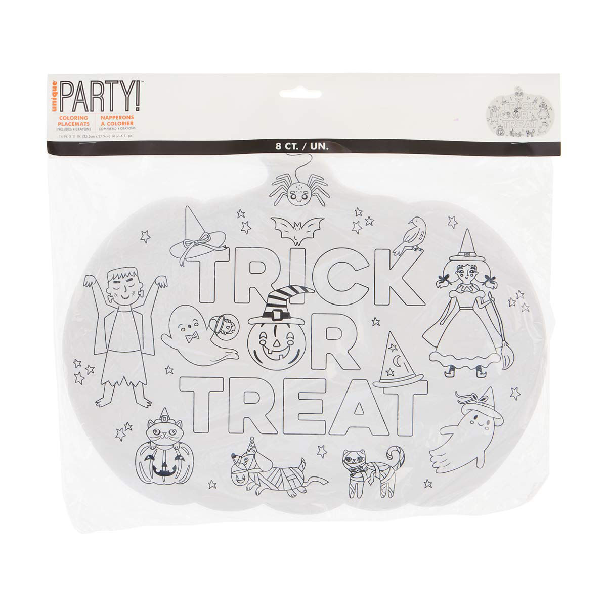 Unique Party! Kids Pumpkin Shaped Coloring Placemat Set, 8 ct