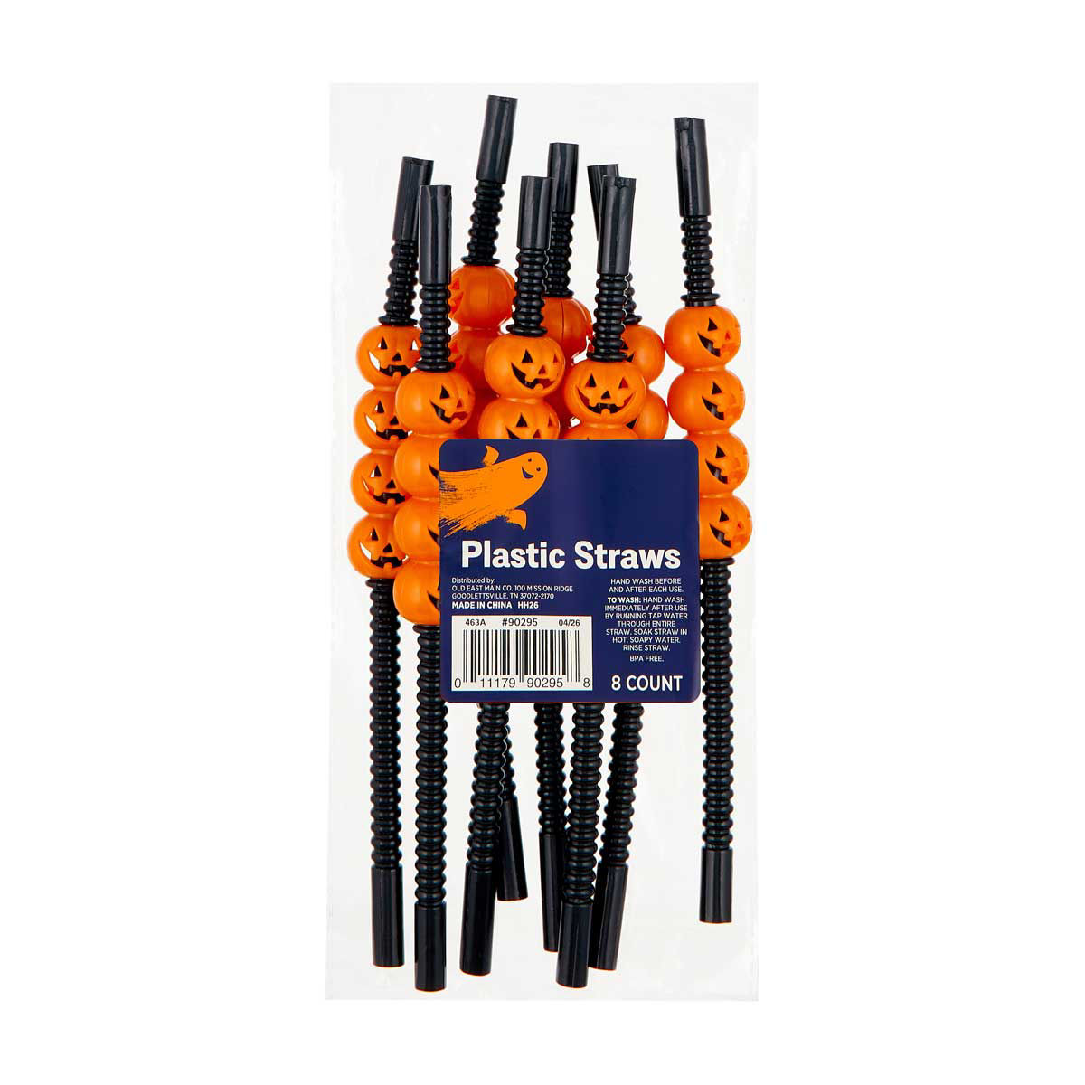 Pumpkin Plastic Straws, 8ct