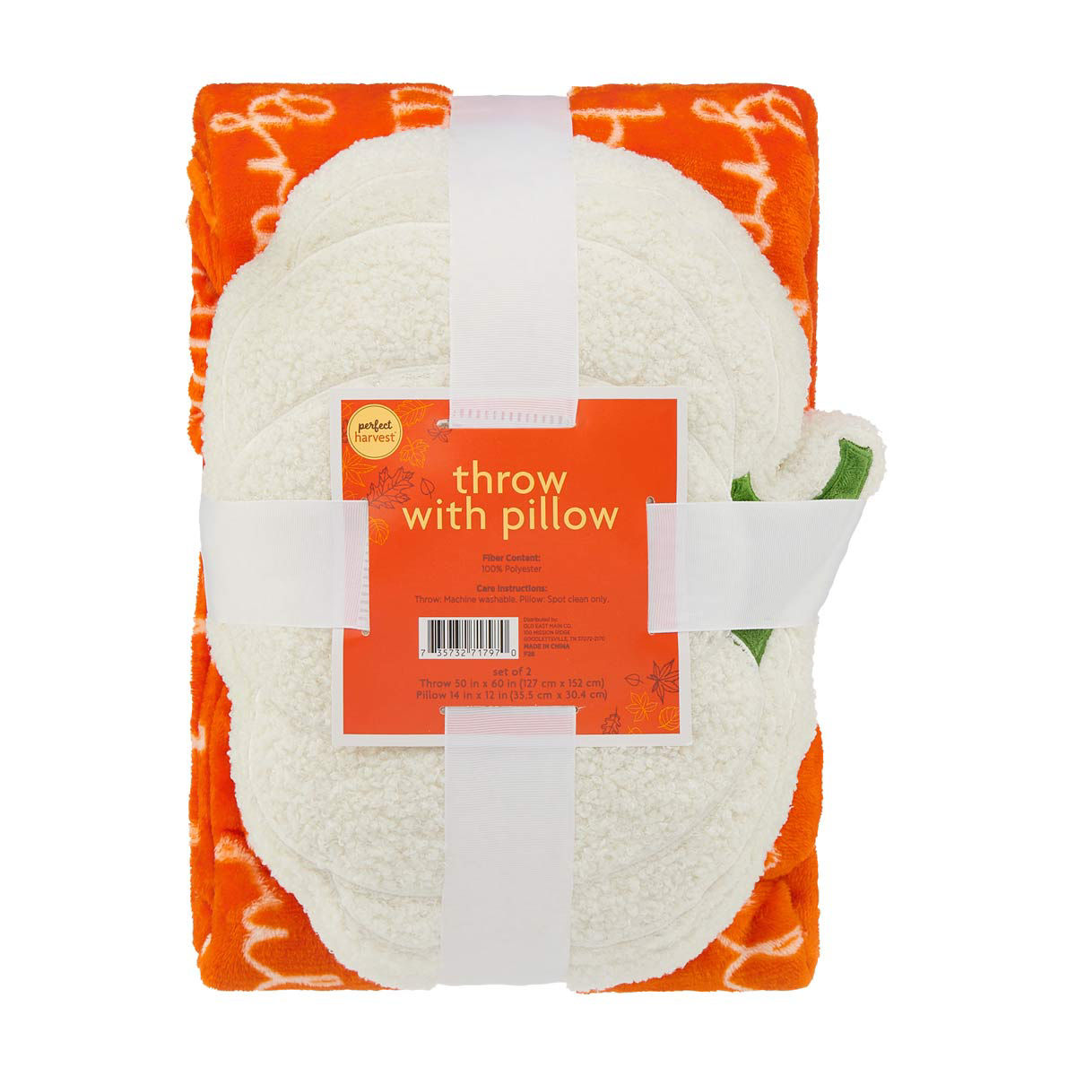 Perfect Harvest Throw with Pumpkin-Shaped Pillow Set, 50x60 in, 2 pk