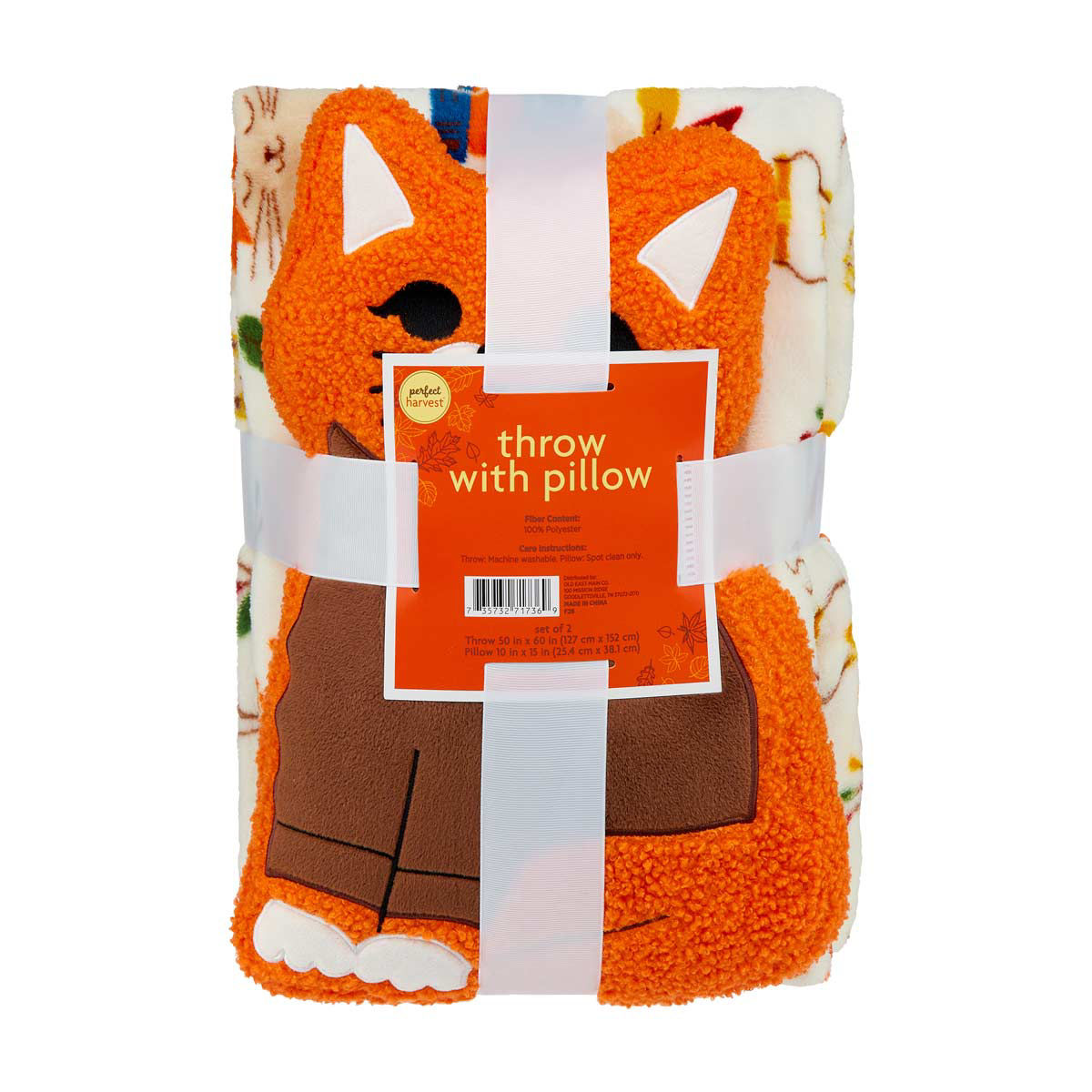 Perfect Harvest Throw with Cat-Shaped Pillow Set, 50x60 in, 2 pk