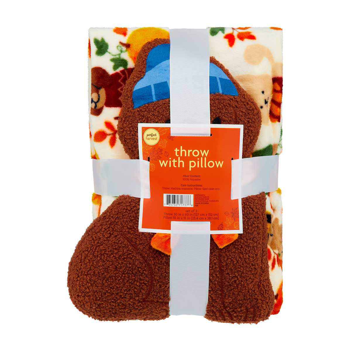 Perfect Harvest Throw with Bear-Shaped Pillow Set, 50x60 in, 2 pk