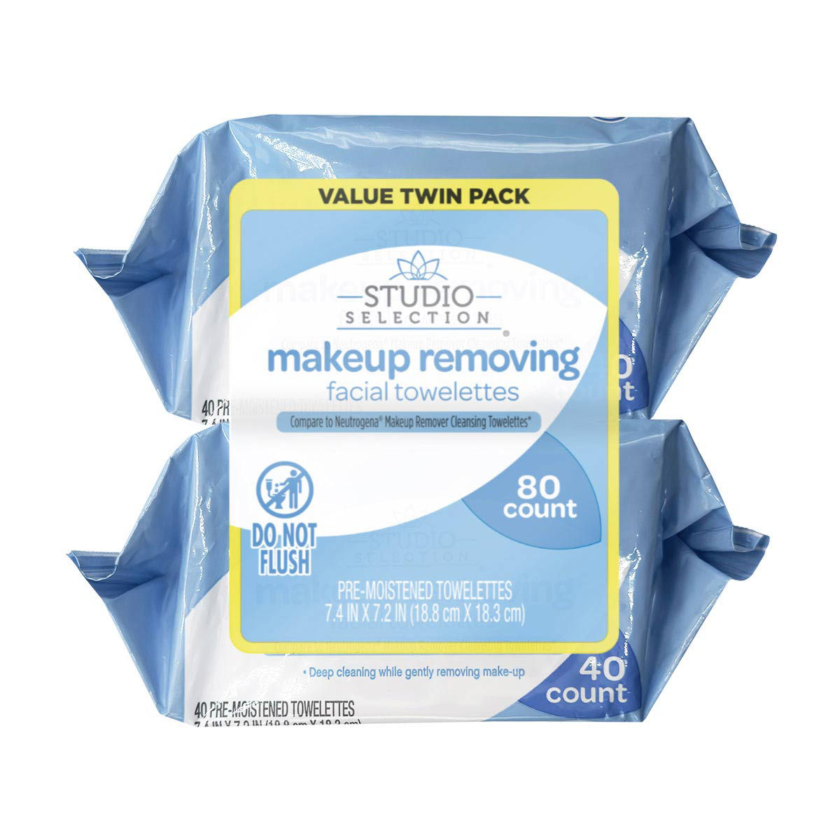 Studio Selection Makeup Removing Facial Towelettes Value Twin Pack, 7.4x7.2 in, 80 ct