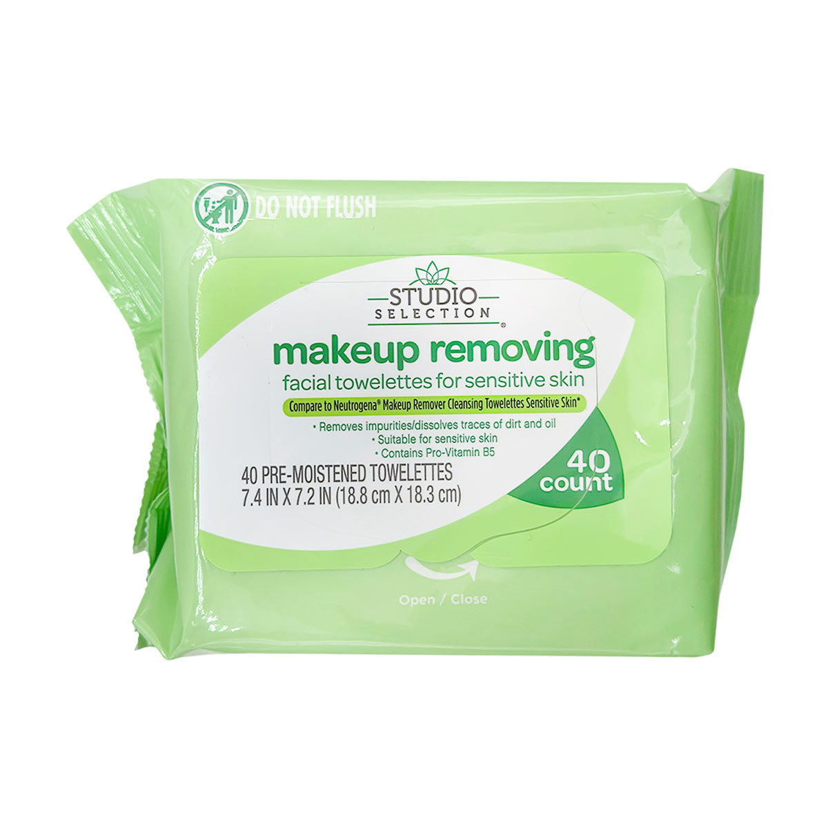 Studio Selection Makeup Removing Facial Towelettes for Sensitive Skin, 7.4x7.2 in, 40 ct