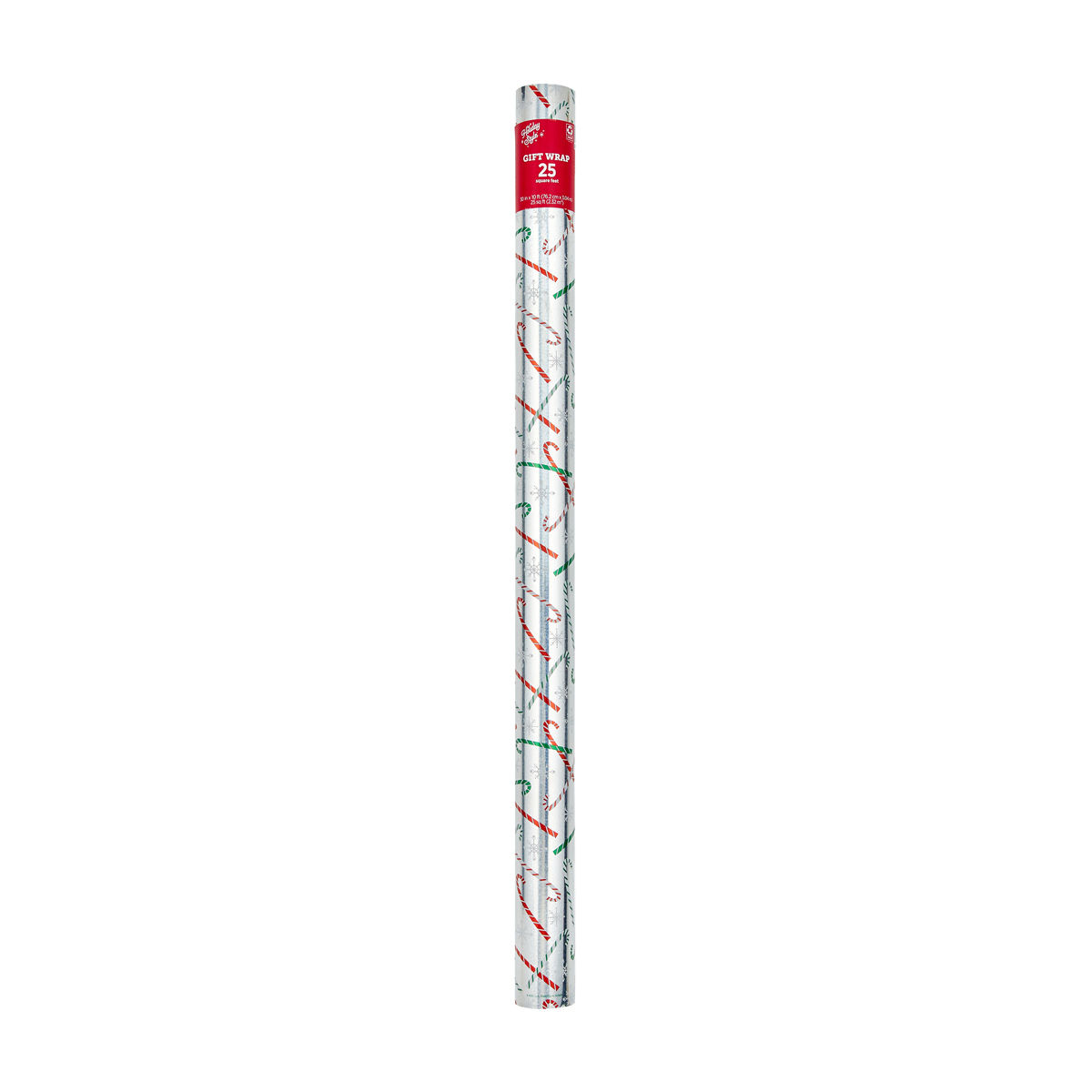 Holiday Style Christmas White, Red & Green Holographic Candy Cane Gift Wrap, 25