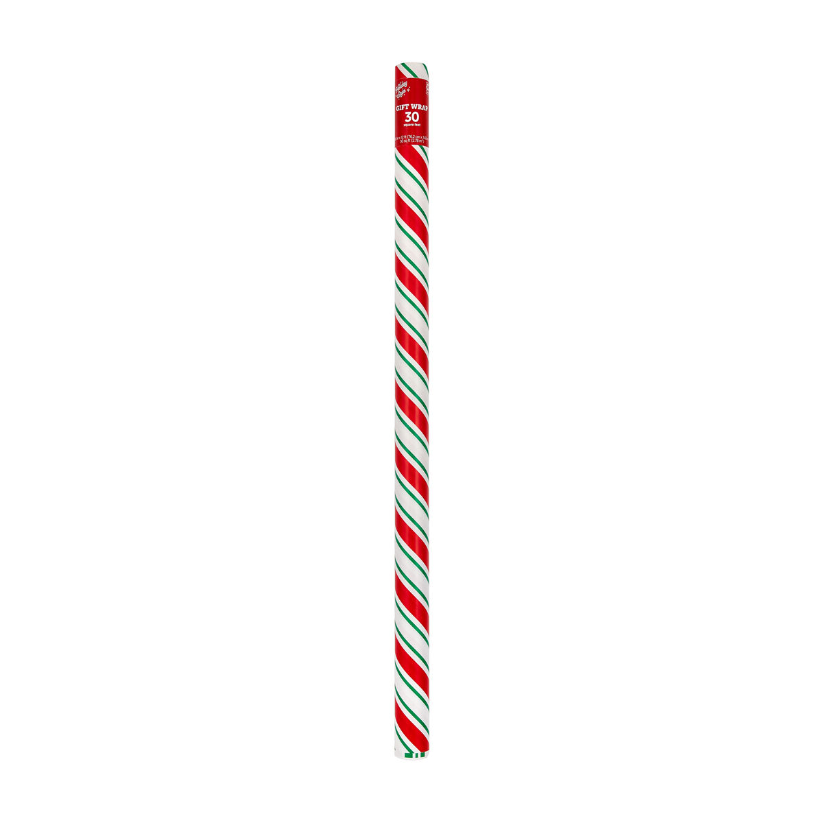 Holiday Style Christmas Red, White & Green Striped Gift Wrap, 30 sq ft