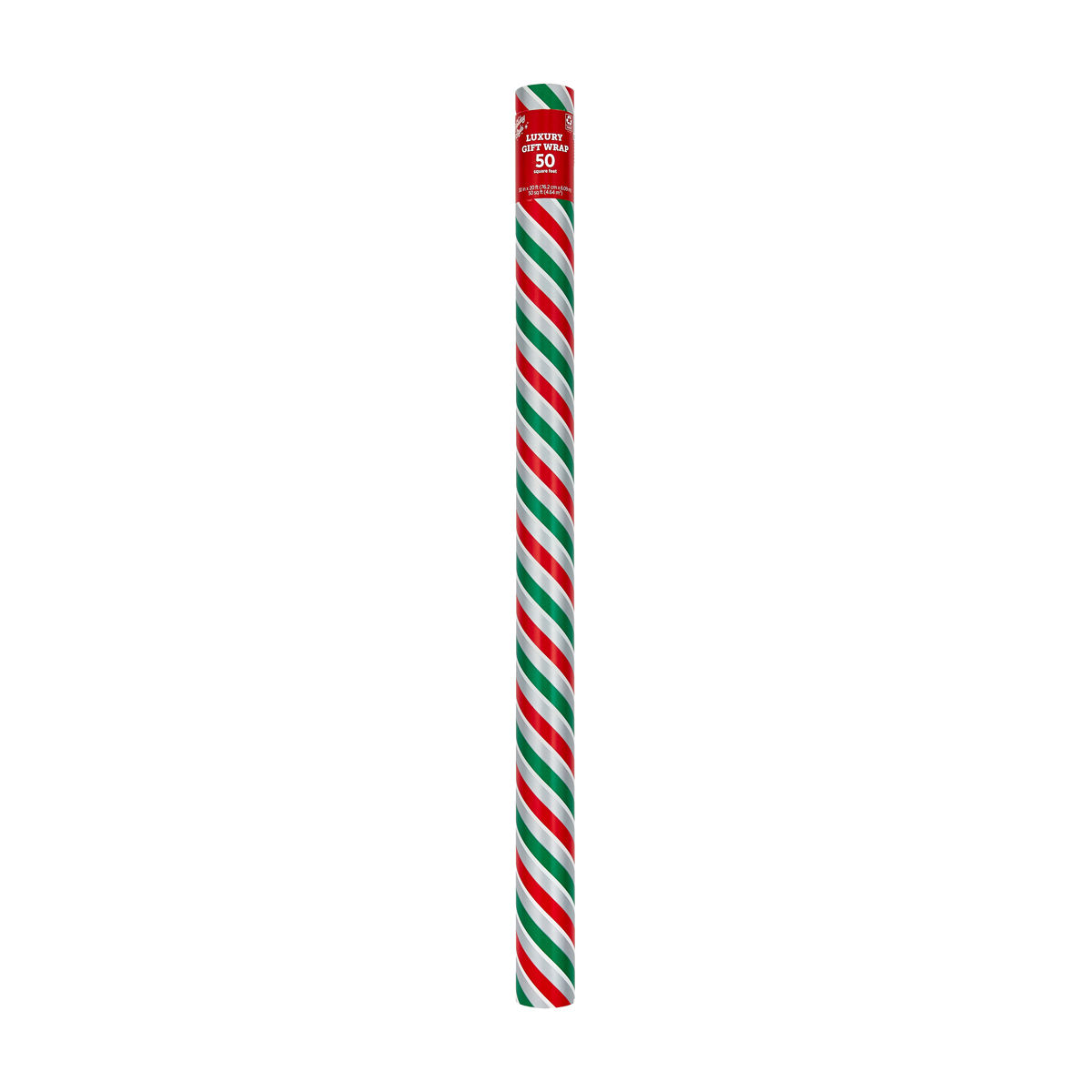 Holiday Style Luxury Christmas Candy Cane Stripe Gift Wrap, 50 sq ft