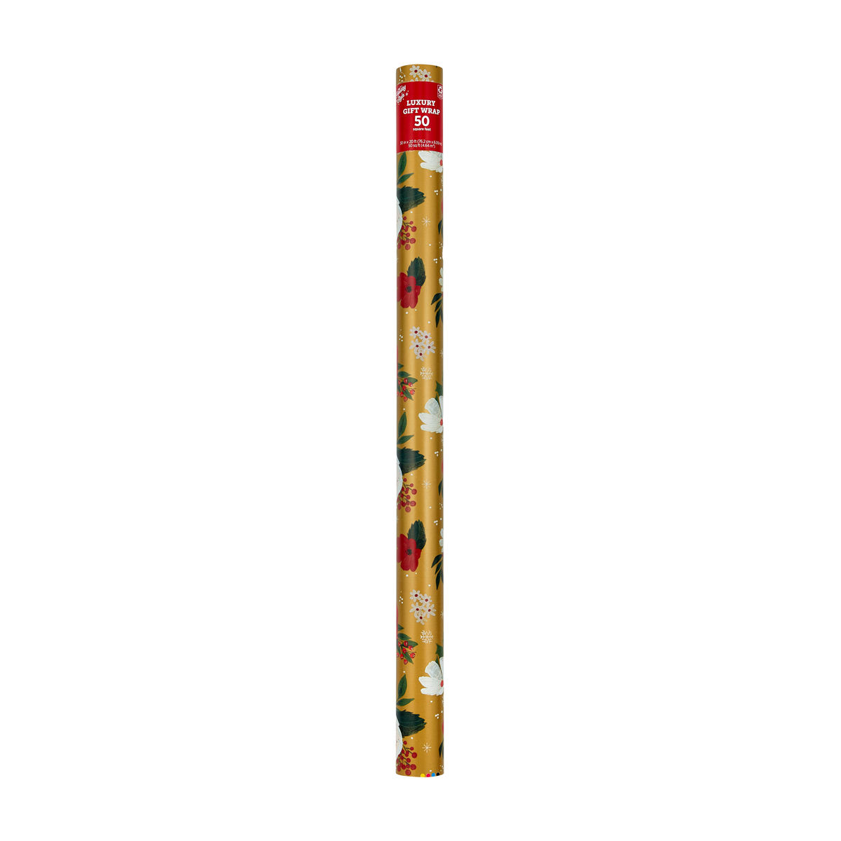 Holiday Style Luxury Christmas Gold Floral Gift Wrap, 50 sq ft