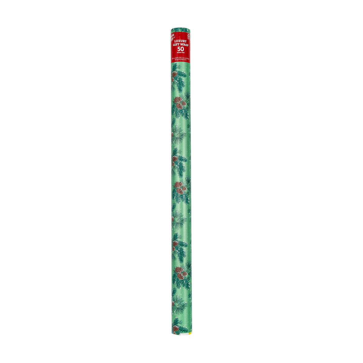 Holiday Style Luxury Christmas Green Pinecone & Pine Branch Gift Wrap, 50 sq ft