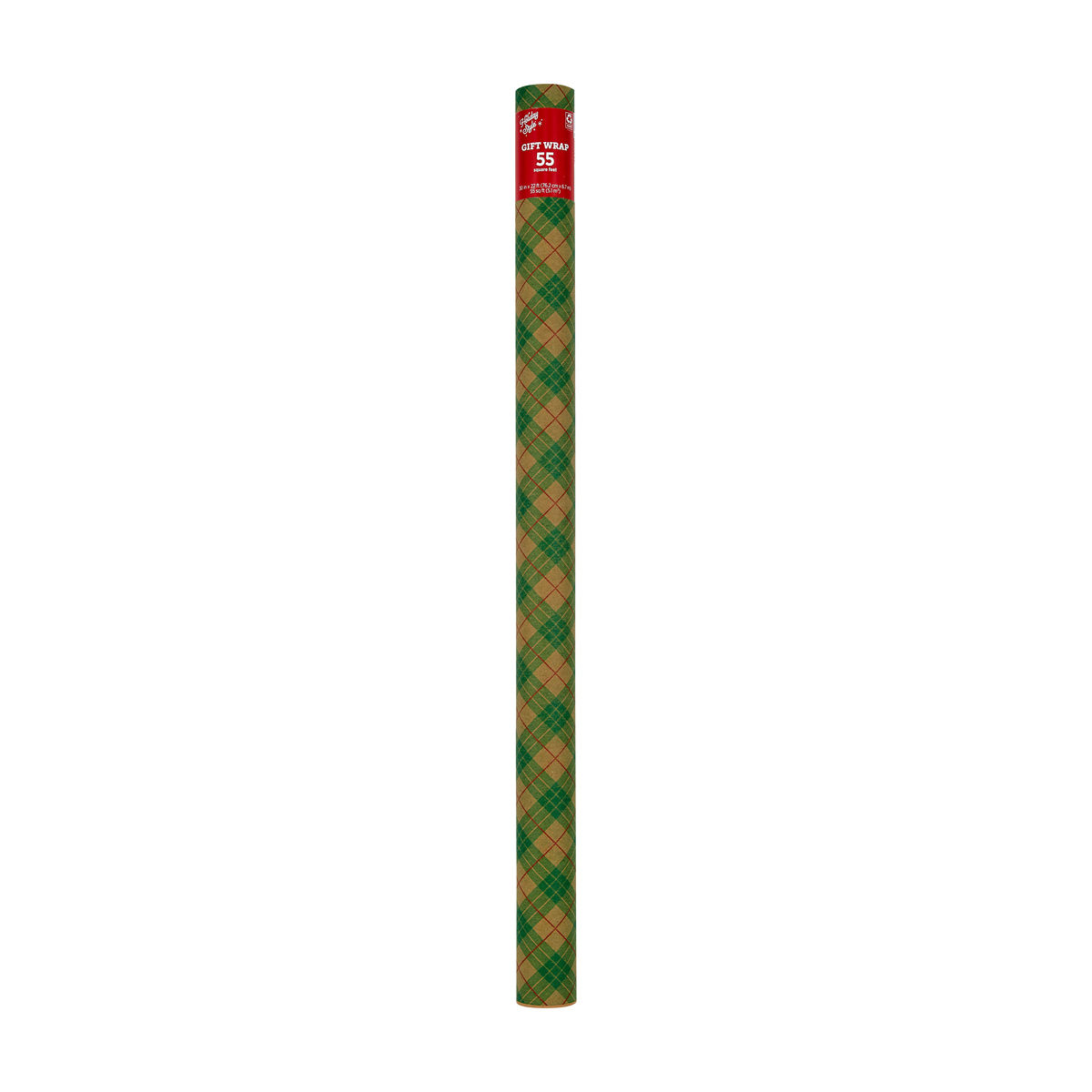 Holiday Style Christmas Green & Red Plaid Kraft Gift Wrap, 55 sq ft