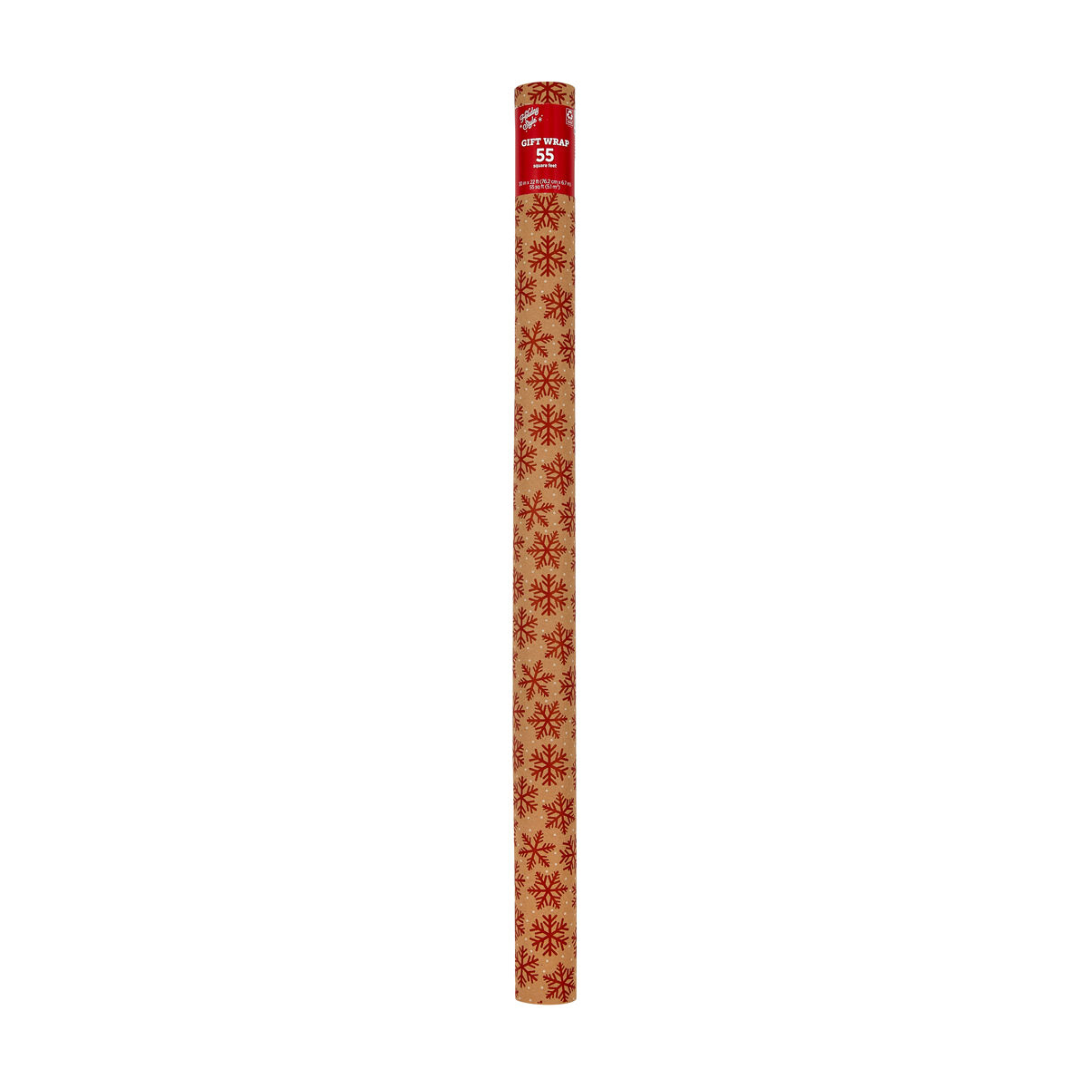 Holiday Style Christmas Red Snowflake Kraft Gift Wrap, 55 sq ft