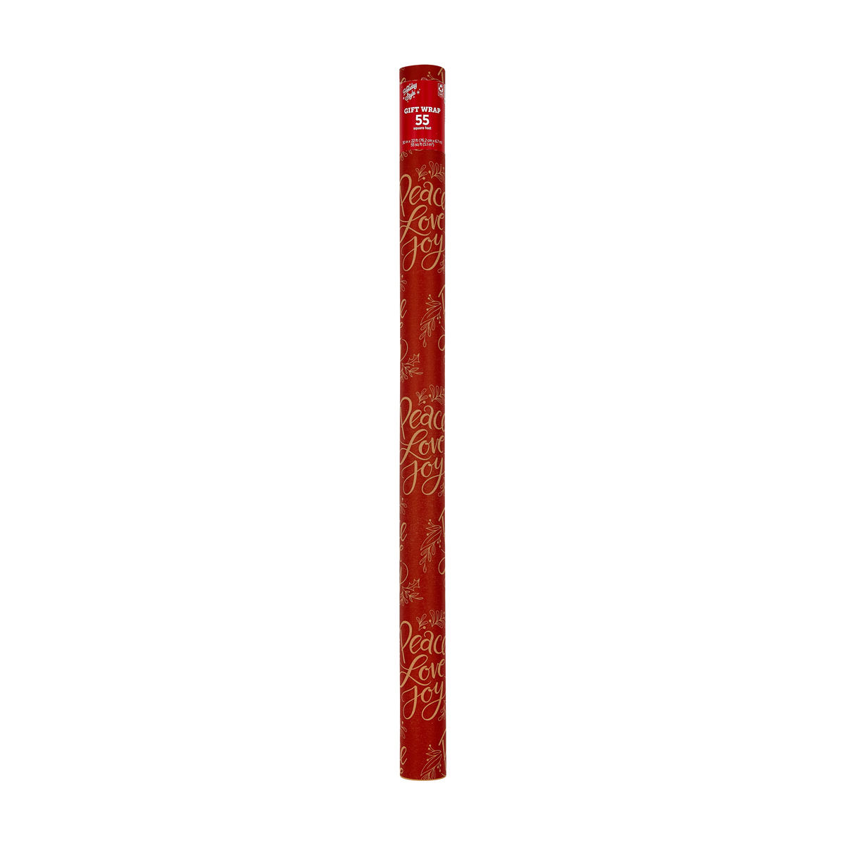 Holiday Style Christmas Red 'Peace Love Joy' Gift Wrap, 55 sq ft