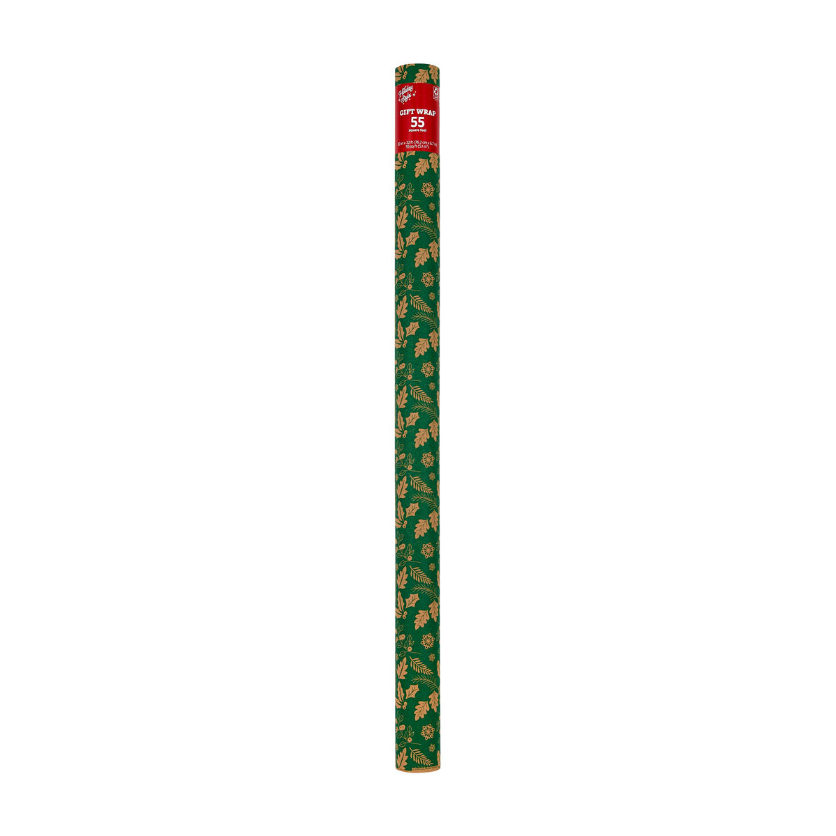 Holiday Style Christmas Green Holly Leaf Gift Wrap, 55 sq ft