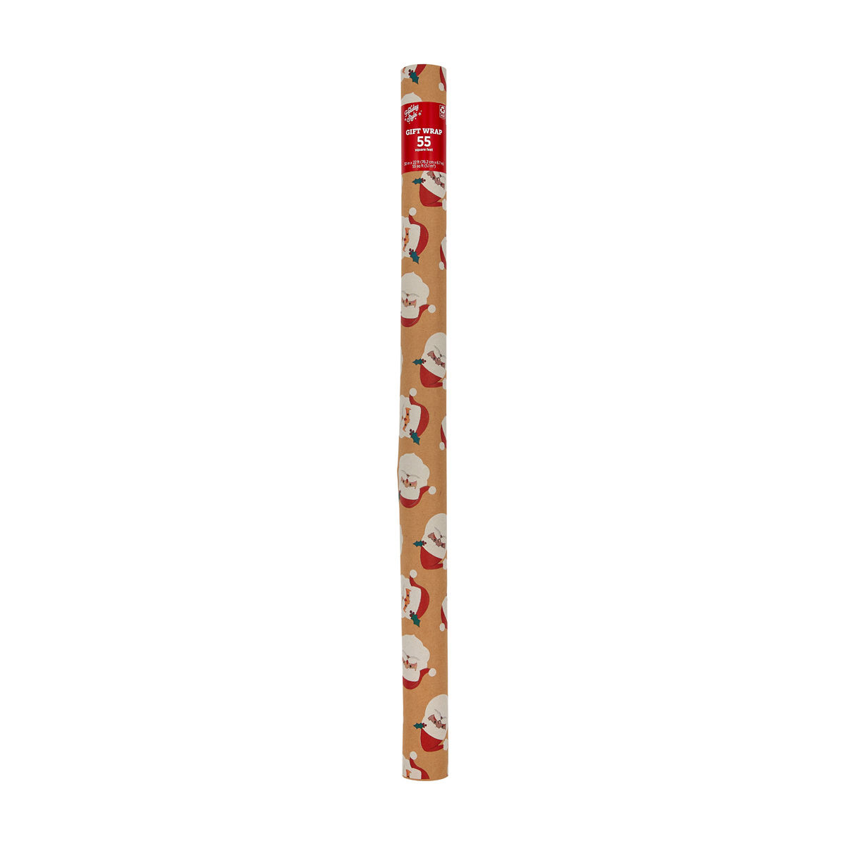 Holiday Style Christmas Santa Kraft Gift Wrap, 55 sq ft
