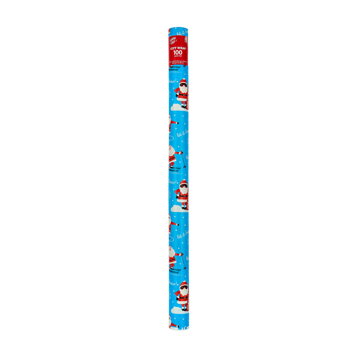 Holiday Style Christmas Skiing Santa 'Let It Snow' Gift Wrap, 100 sq ft