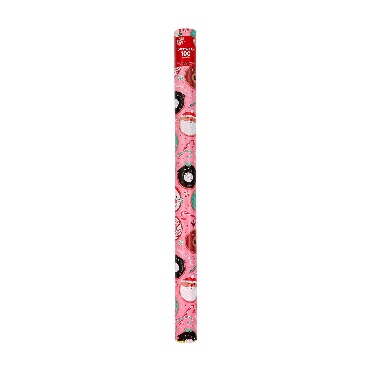 Holiday Style Christmas Pink 'Sweet Christmas' Donut Gift Wrap, 100 sq ft