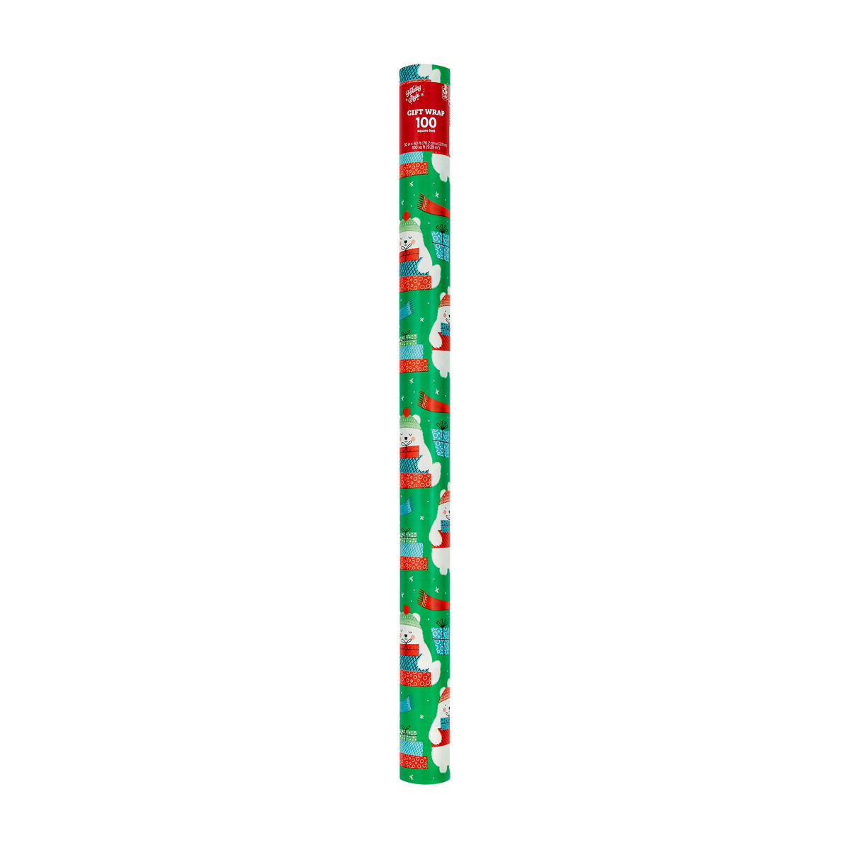 Holiday Style Christmas Green Polar Bear & Gift Boxes Gift Wrap, 100 sq ft