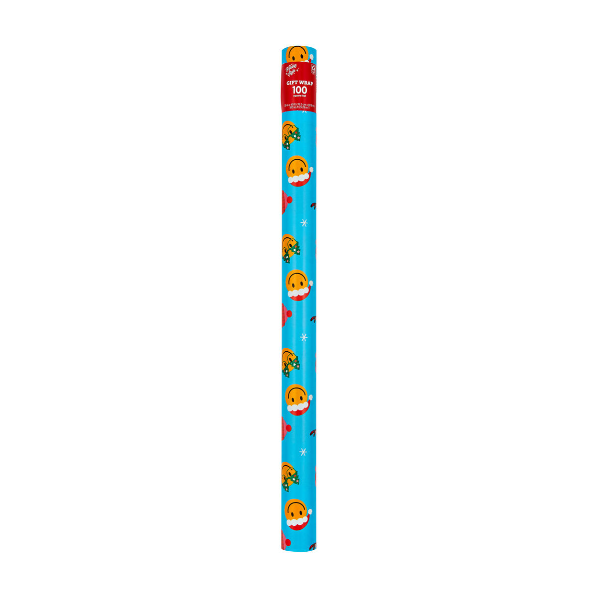 Holiday Style Christmas Blue Smiley Santa Gift Wrap, 100 sq ft