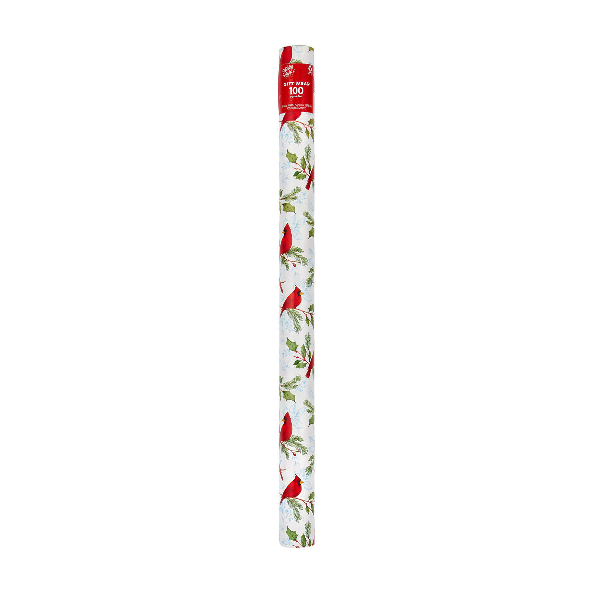 Holiday Style Christmas Cardinal & Holly Gift Wrap, 100 sq ft