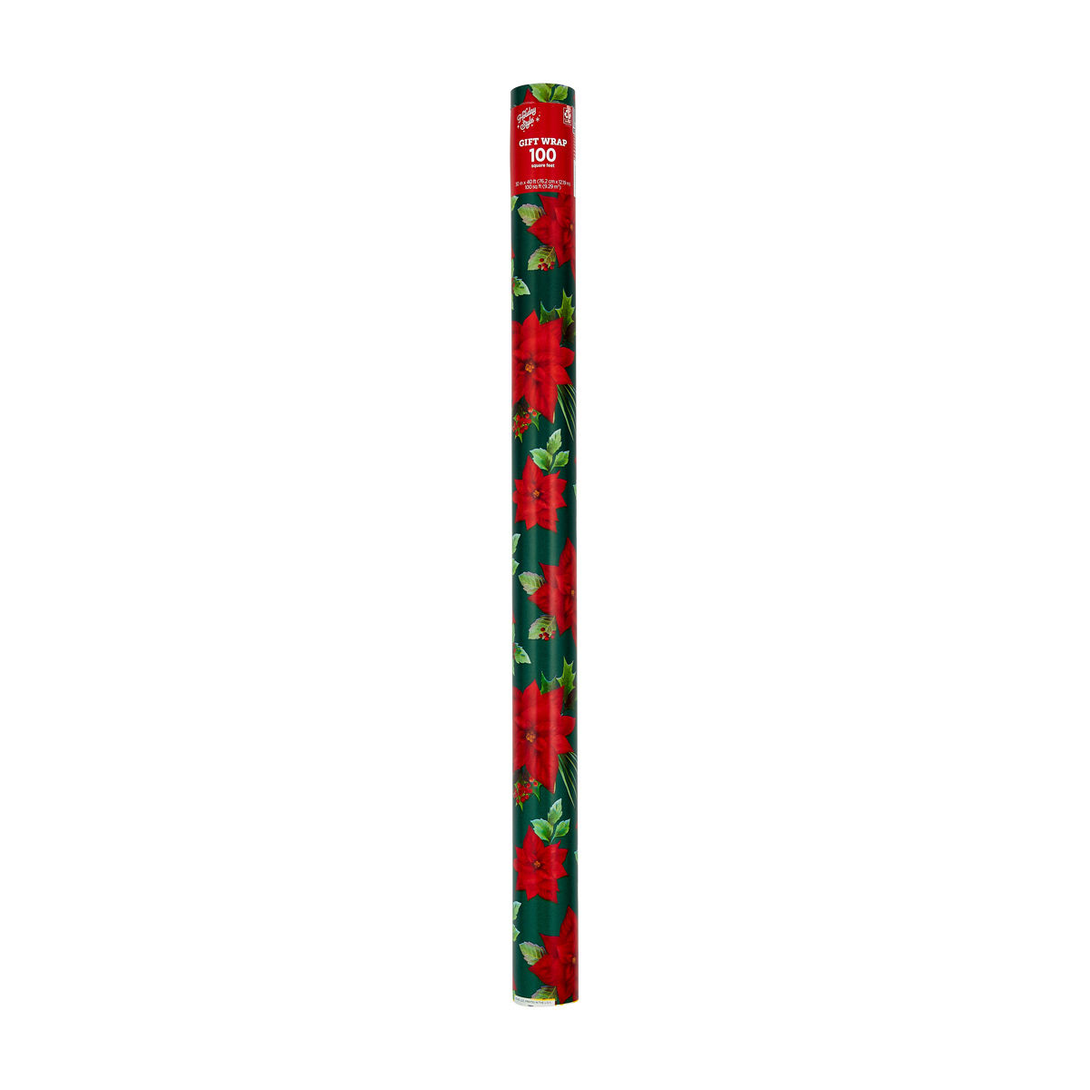 Holiday Style Christmas Green Poinsettia Gift Wrap, 100 sq ft