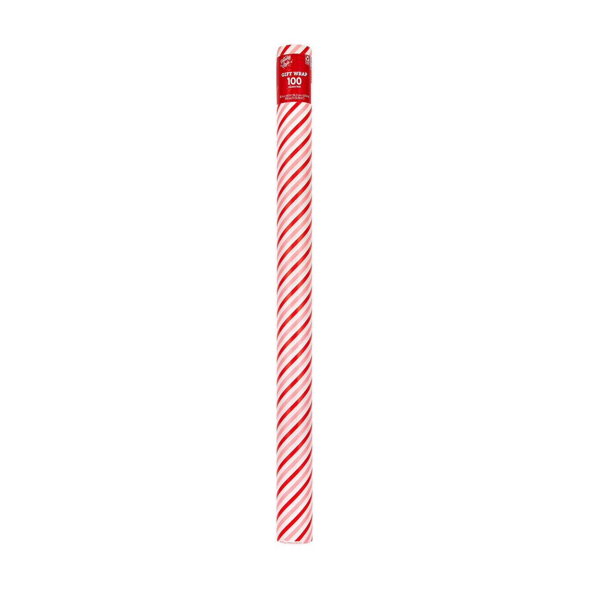 Holiday Style Christmas Pink Candy Cane Stripe Gift Wrap, 100 sq ft