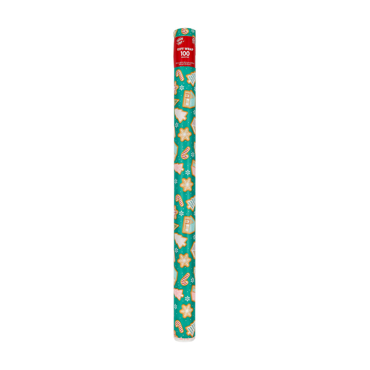 Holiday Style Christmas Teal Gingerbread Gift Wrap, 100 sq ft