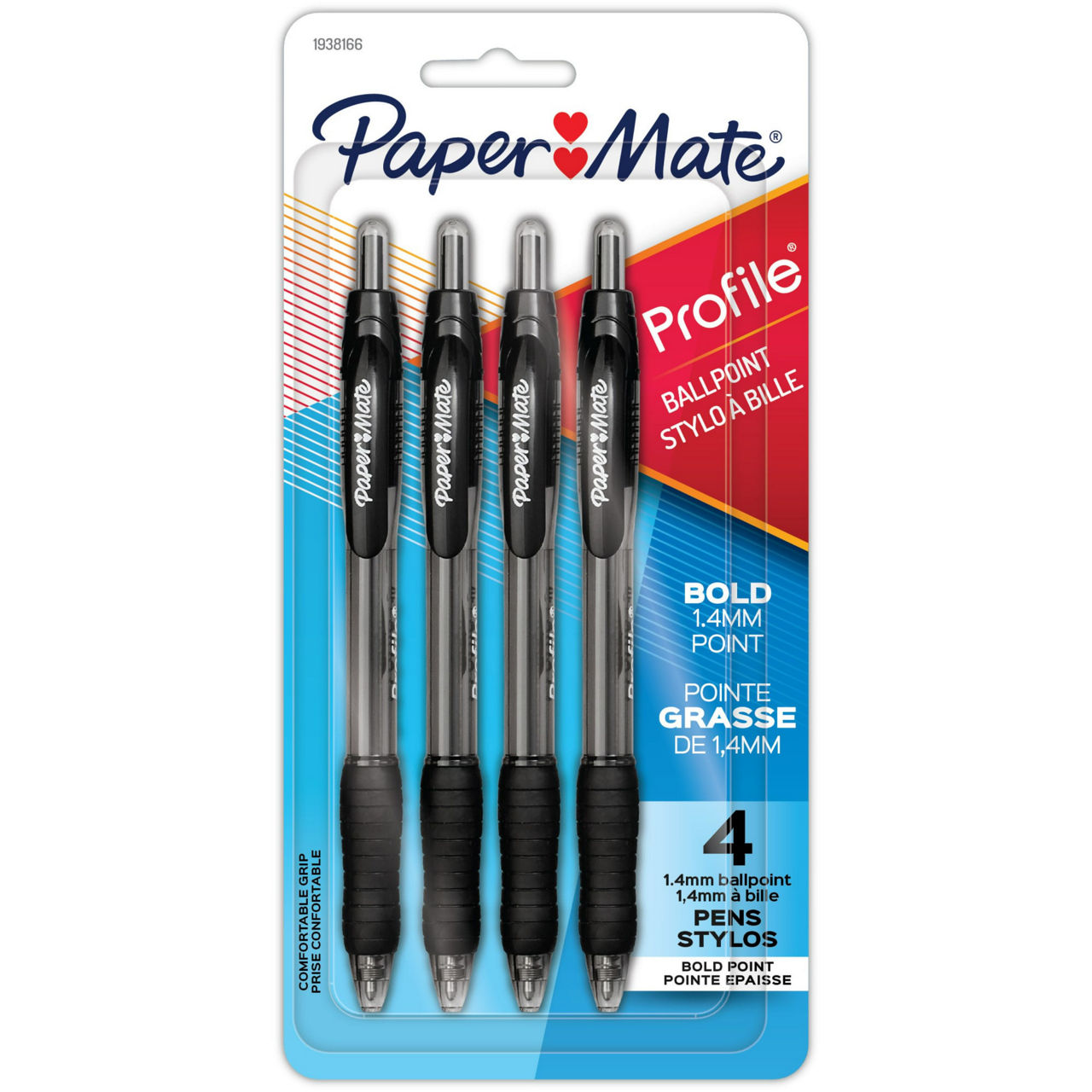Paper Mate Profile Retractable Ballpoint Pens, Bold Point (1.4 mm), Black, 4 ct