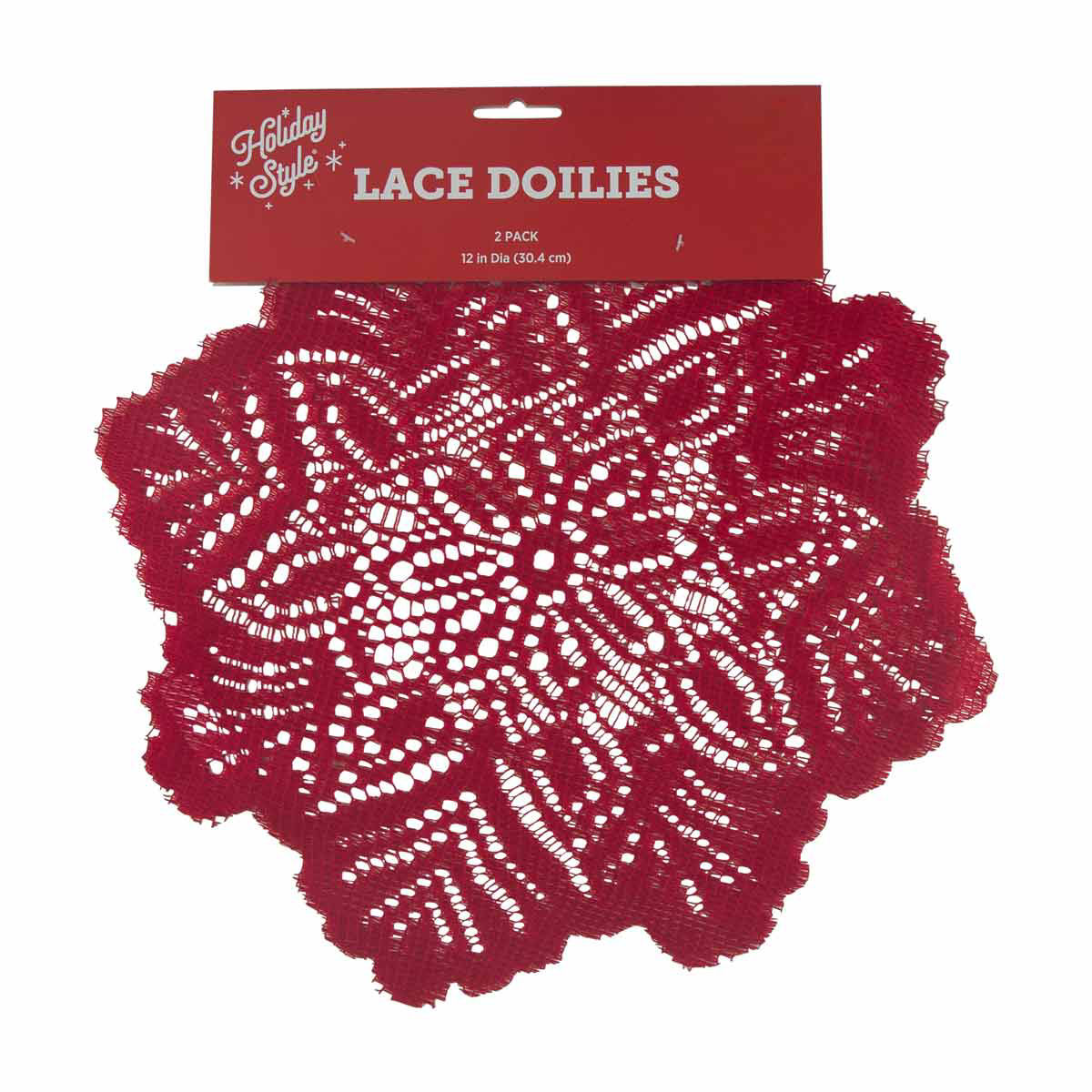 Holiday Style Christmas Red Lace Dollies, 12 in, 2 pk