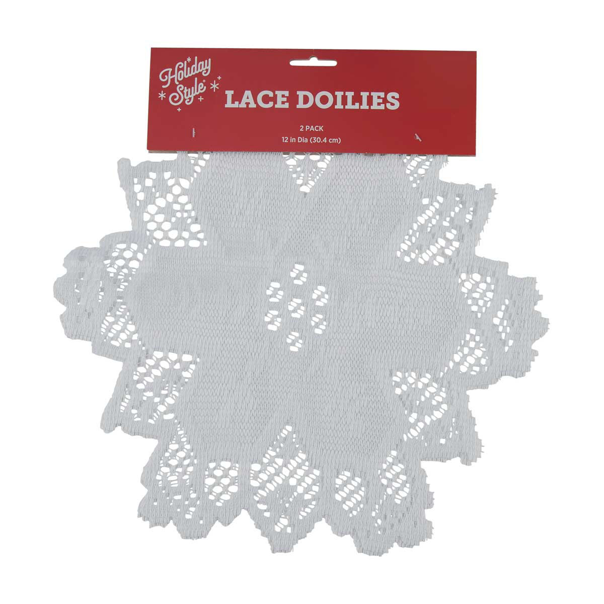 Holiday Style Christmas White Lace Dollies, 12 in, 2 pk