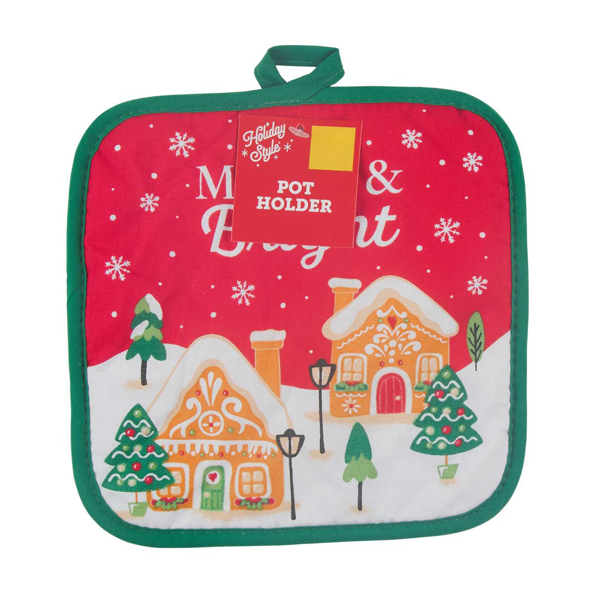 Holiday-Style-Christmas-'Merry-&-Bright'-Gingerbread-House-Printed-Pot-Holder